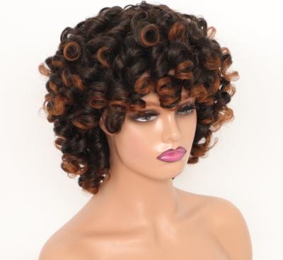 China Glueless Synthetic With Shoulder Length Black Red Bangs Hair Heat Resistant Fiber For Africa America Black Women Afro Curly Curly Wig for sale