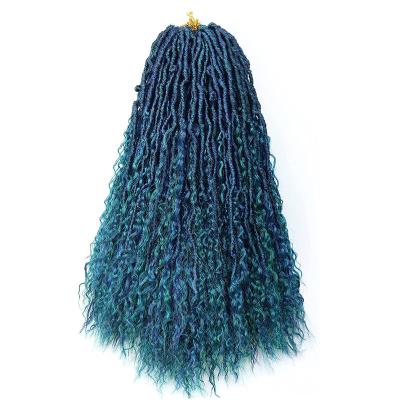 China 100% High Quality Low Temperature Fiber River Goddess Locs Crochet Wavy Ombre With Curly Ends Pre-loop Synthetic Crochet Braids Twist Goddess Faux Locs Braiding Hair for sale