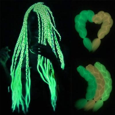 China Yaki Hair Glowing Fluorescent Light Braiding Synthetic Elephant Braids Hair Glow In The Dark 24inch 100g for sale