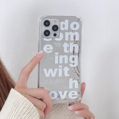 China Luxury Plated Shockproof Clear Shockproof Makeup Mirror Customized Printing Letters Designer Mobile Phone Case Cover For iPhone 13 for sale