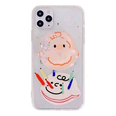 China cartoon UV copy Anti-fall fashional product shelling for iphone 11 pro max with liquid mobile quicksand mobile holder stent for sale