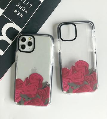 China Phone Case Printing Luxury Black Clear Custom Red Rose Flower Designer TPU Cell Phone Case 2D Printing For iPhone 11 12 Pro Max for sale