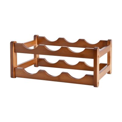 China Red Wine Storage 2tier 6 and 8bottles Wooden Countertop Wine Display Rack Bamboo Red Wine Bottle Holder for sale