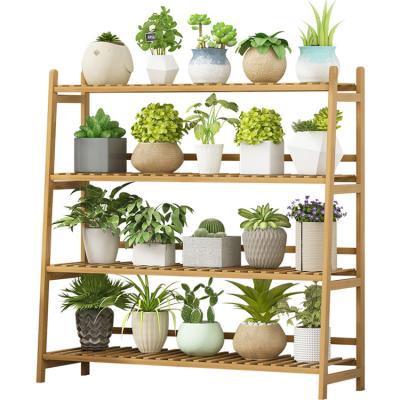 China Low Price Stocked Chinese Made Flower Pot Rack Bamboo Plant Stand Rack Sundries Organizer For Garden for sale