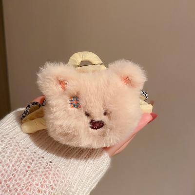 China New Student Friendly Material Hair Accessories Sweet And Cute Girl Teddy Bear Face Love Plaid Acrylic Hair Clip for sale