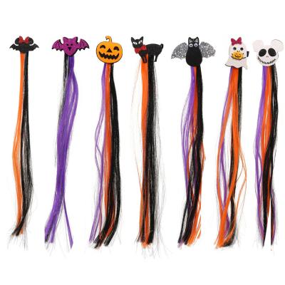 China New Friendly Material Design Colored Halloween Pumpkin Hair Accessories Small Wig Tails Girls Hair Clip for sale