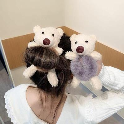 China Environmentally Friendly Wholesale Korean Hot Selling Ponytail Hair Band Cute White Bear Rabbit Doll Hair Ring for sale