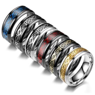 China Stainless Steel CLASSIC Wedding Vintage Ring Men Punk Dragon Ring Men's Blue Black Color Fiber Ring for sale