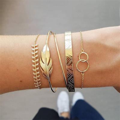 China BOHIME Modyle Bohemian Bracelet Sets Punk Leaf Crystal Gold Color Vintage Bracelet For Women for sale