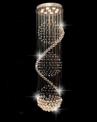 China Modern Spiral Drop Crystal Chandelier Hanging Warehouse Rain Lamp for sale