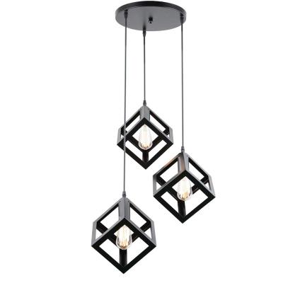 China Morden Black Industrial 3-Light Metal Square Shade Pendant Lighting for sale