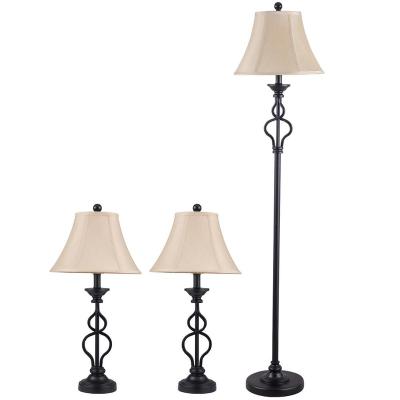 China Three Pack (2 Table Lamps+ 1 Floor Lamp) Leaked Floor Lamp and Table Lamp Set Floor Standing Lamp Shade with White Fabric Shades for sale