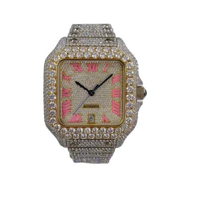 China Mens Diamond Gold Plated Wrist Watch Lab Developed Iced Out Diamond Hip Hop Diamond Men Watches White Bling Jewelry Round VVS By Ritzin for sale