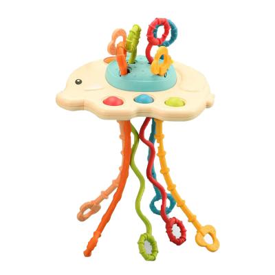 China 2023 Hot Sale Practicing String Toy Silicone Pull String Interactive Silicone Pull Rattle 2023 Early Education Baby Soft Sensory Finger Toys for sale