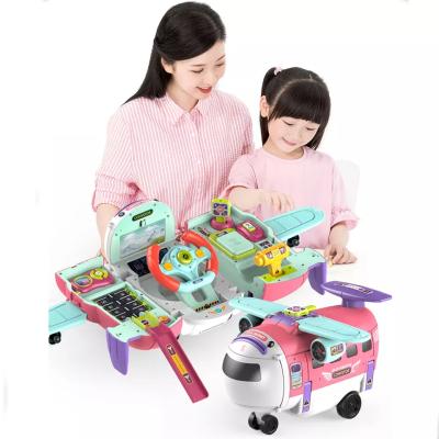 China Plastic 2023 Latest Early Educational Children 3 In 1 Pretend Deformation Simulation Electric Airplane Motor Toy for sale