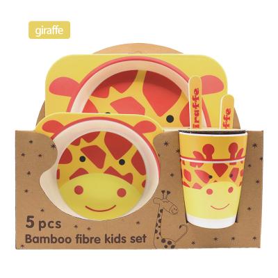 China Training Baby Eating New Design Dinner Set Baby Bamboo Fiber Cartoon Tableware Cute Children Food Animal Children Dishes for sale