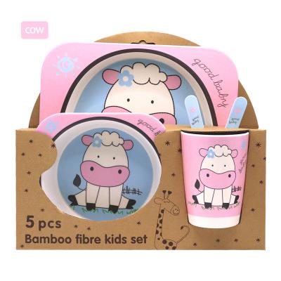 China Training Baby Eating Customizing Tableware 5pcs/set Eco-Friendly Baby Bamboo Kids Cartoon Food Design Kids Bpa Free Tableware for sale