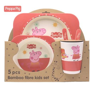 China Training Baby Eating New Arrival Baby Safe Feeding Cartoon Fork Spoon Dish Bowl Cup Kids Bamboo Tableware Sets Tableware for sale