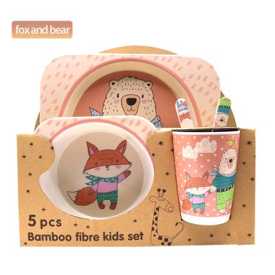 China Training Baby Eating Bamboo Tableware Kids Cartoon Bamboo Tableware Kids Eco-Friendly Popular Bamboo Tableware Shatter-Resistant for sale