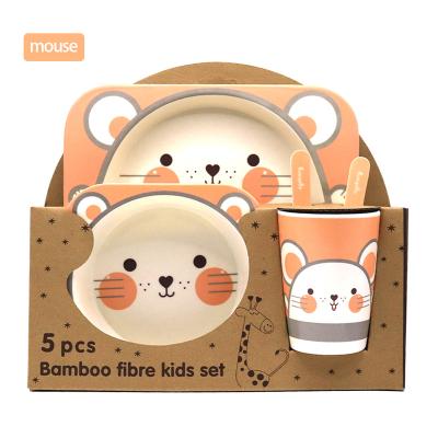 China Training Baby Eating 2023 New Design Bamboo Fiber Baby Cartoon Dinner Set Tableware Cute Children Food Animal Children Dishes for sale