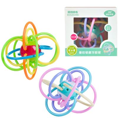 China 100%food grade Silicone Teether Non-Toxic Infant Rotating Silicon Baby Teether Jigsaw Toy Puzzle Biteable Water Grasping Boiling Hand Held Ball Suitable for sale