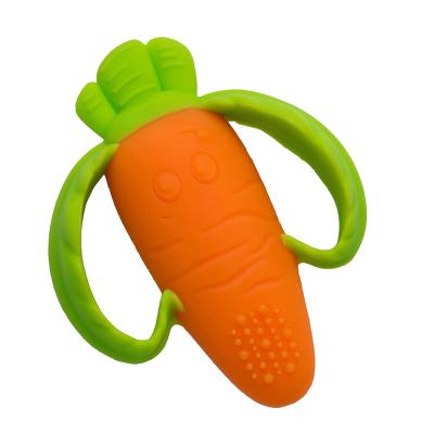 China 2023 Silicone Food Grade Carrot Silicone Plug Handles Soft Textured Teether For Sensory Relief Baby Teething Toys for sale