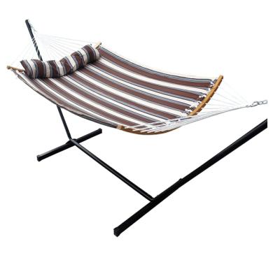 China Eco-friendly 2 person hammock with stand for indoor/outdoor patio, with quilted fabric, heavy duty curved bar bamboo for sale