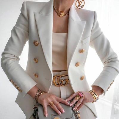 China Fashion Breathable Design Soild Hot Selling Double Breasted Coats Slim White Plus Size Blazers For Women for sale