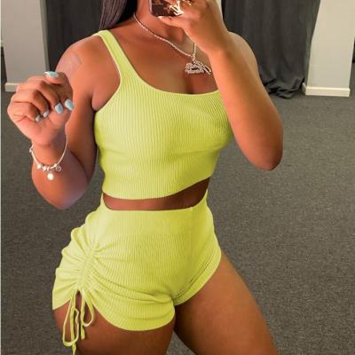 China Breathable Crop Top Shorts Sets Tracksuits Sweat Suits Active Wear Summer Outfits For Women Salon 2021 2 Piece Sets for sale