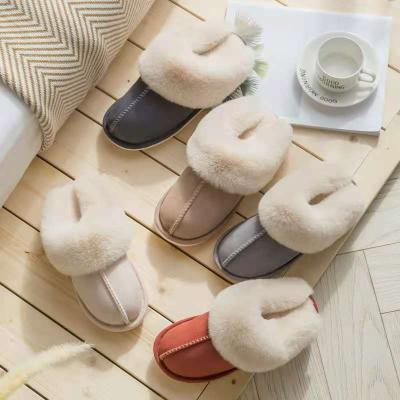 China Large Size Solid Women Slippers Fur Winter Shoes Cotton Indoor Fluffy Slippers Male Platform Single Thermal Home Couples Warm Slippers for sale