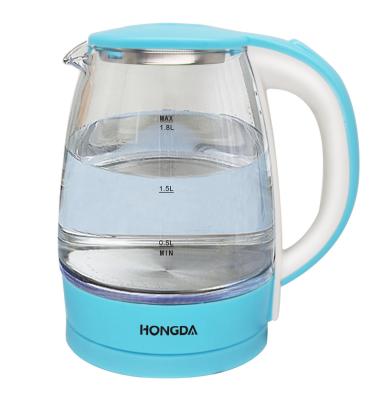 China 360 Degree Rotation Base 1.8L Blue Colored Glass Electric Water Kettle for sale