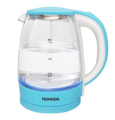 China 360 Degree Blue Base 1.8L Rotation Luxury Type Colored Glass Electric Water Kettle for sale