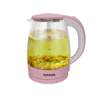 China 360 Degree Rotation Base Pink Colored 1.8L Glass Electric Water Kettle for sale