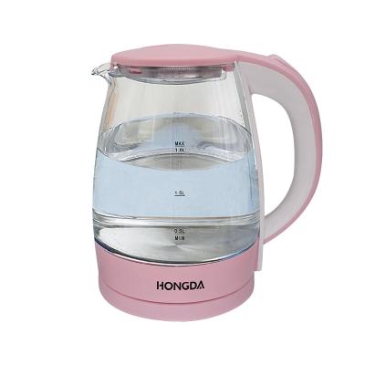 China 360 Degree Pink Base 1.8L Rotating Luxury Type Colored Glass Electric Water Kettle for sale