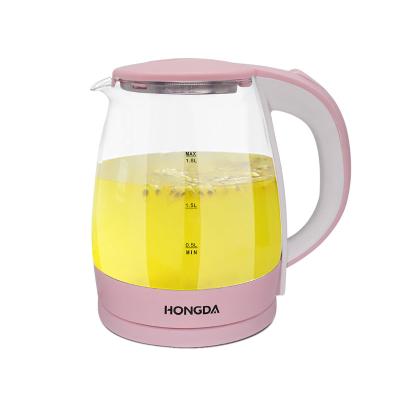 China 360 Degree Rotation Base 1.8L Rose Colored Glass Electric Water Kettle For Household for sale