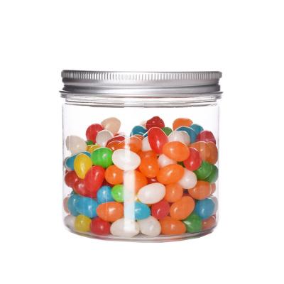 China Clear Candy Nuts Food Storage 500cc 300cc 200cc PET Packing Plastic Jar With Aluminum Lid for sale