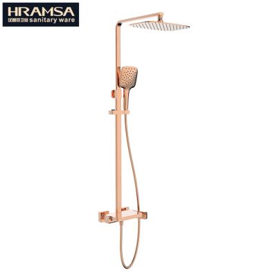 China With Sliding Bar Waterfall Mounted Brass Rose Gold Finish Bathroom Tub Rain Shower Set for sale