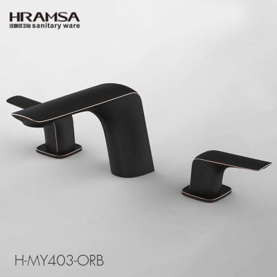 China New Design Metered Faucets HRAMSA 3 Holes Deck Mounted Basin Faucet Bathroom Water Mixer for sale