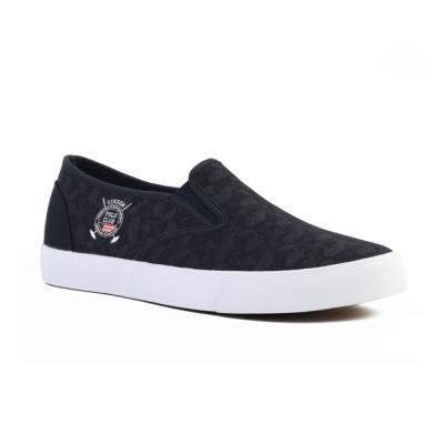 China EVA Wholesale Custom Logo Low Top Slip On Mens Canvas Flat Shoes Black for sale