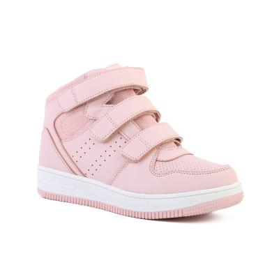 China Round Top Pink Kids High Top Sneakers Sports Girls Casual Shoes Without Lace for sale