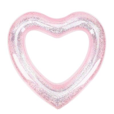 China Water Entertainment Water Fun Beach Party Toys Inflatable Pool Float Couches Tube Glitter Swim Heart Shaped Swim Rings For Kids Adults for sale