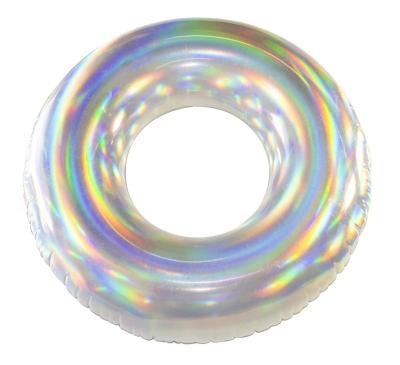 China Eco-friendly Durable Holographic Pool Tube Stunning Color Large Size Effect Rainbow Inflatable Holographic Beach Swim Rings for sale