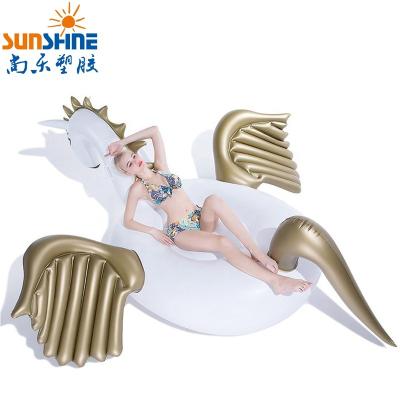 China Summer Golden Inflatable Pool Party Float Pool Rider Horse Water Entertainment PVC Inflatable Flying Float Toys On Hat Sale for sale