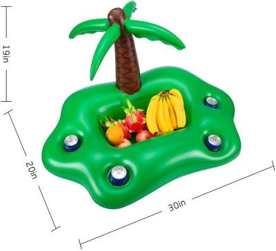 China Eco-friendly Inflatable Beverage Salad Fruit Serving Bar Cup Bottle Holder Pool Float Coconut Tree Inflatable Beverage Holder for sale