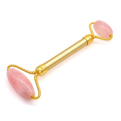 China Facial Massage 100% Portable Pink Gemstone Aluminum Alloy Magnetic Rose Natural Jade Massager Roller for sale