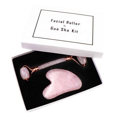 China Portable Private Label Crystal Scraper Steel Face Beauty Natural Heart Shaping Gua Sha Rose Quartz Jade Roller and Gua Sha Set for sale