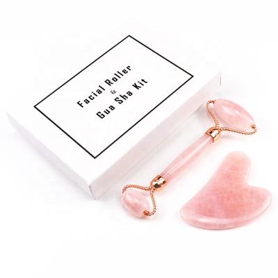 China High Quality Rose Quartz Jade Roller Gua Sha Kit 100% Real and Natural Stones 100% Portable Hot Sale Customized Packing for sale