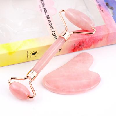 China 100% Factory Hot Selling Portable Rose Natural Jade Roller Gua Sha Anti Aging Rose Box Facial Massager Gemstone Massager for sale