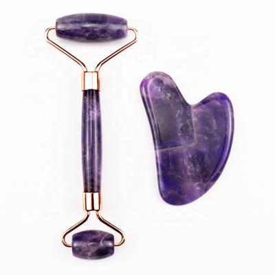 China Portable Purple Jade Crystal Facial Massage Amethyst Face Roller for sale