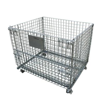 China Collapsible Collapsible Wire Mesh Container Rolling Metal Storage Cage With Wheels for sale